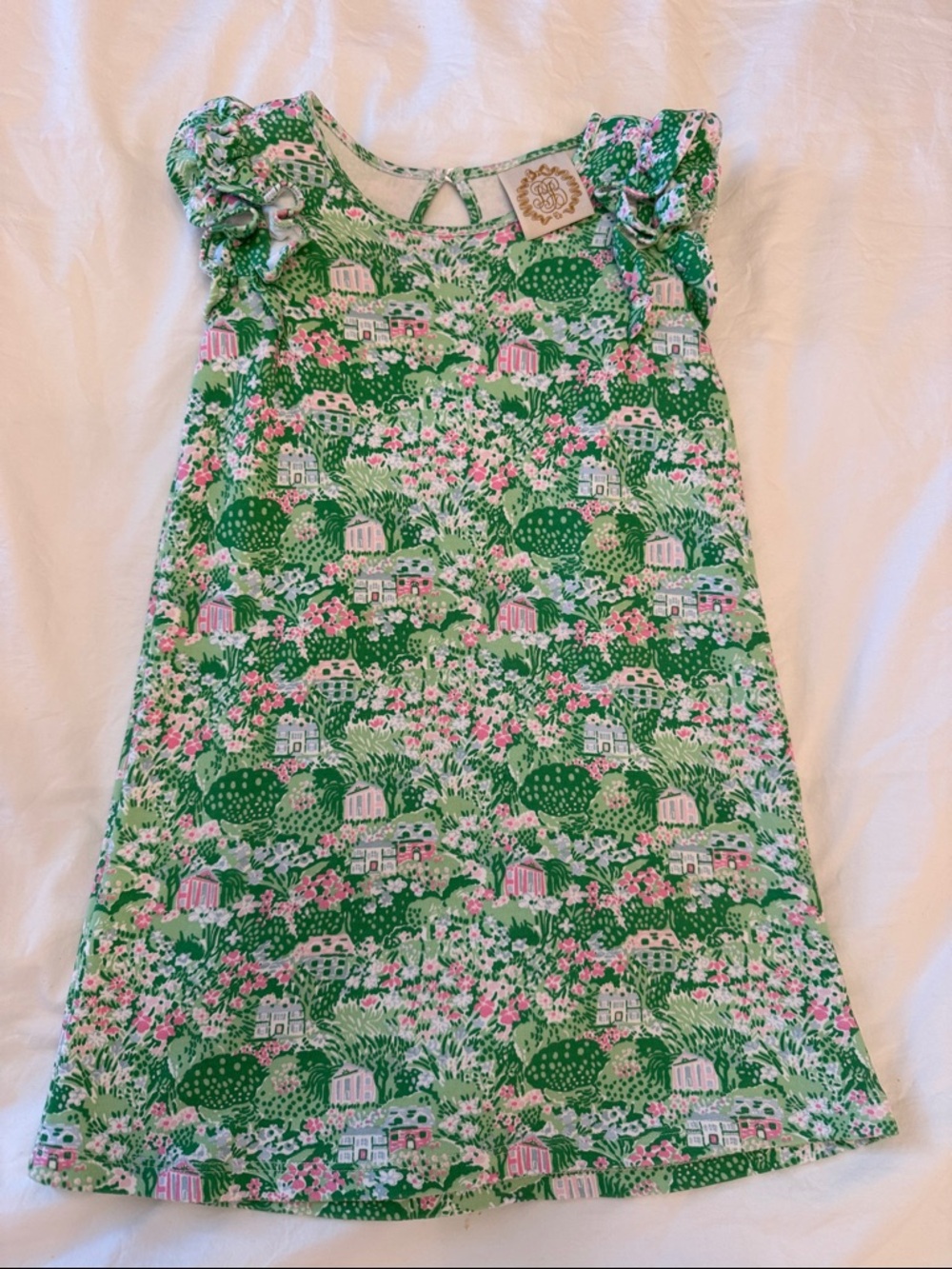 Beaufort Bonnet Reuhling Ruffle Green Floral Print Girls' Dress